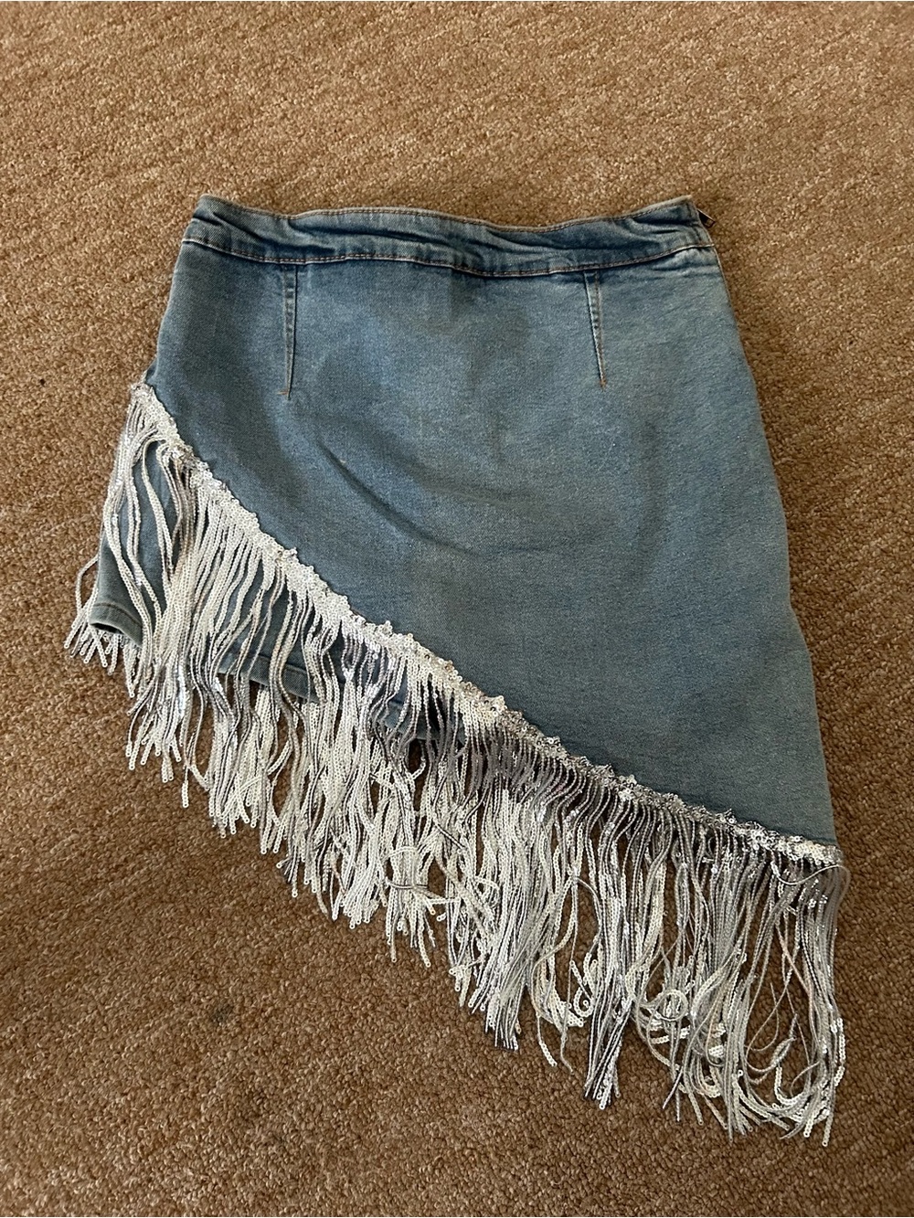 Fringed Denim Mini Skort - Light Blue